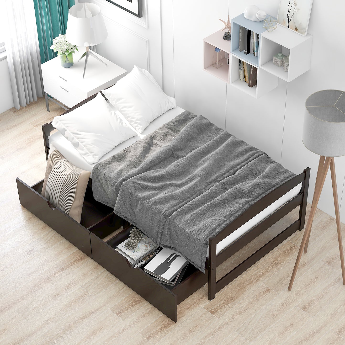 Espresso Dream Twin Platform Bed with Dual Drawers
