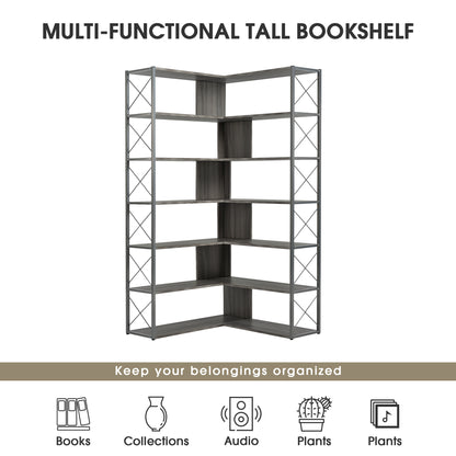 L-Shaped Corner Bookcase - Silver+Grey