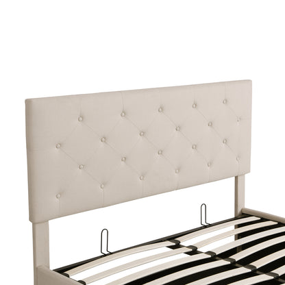 Cipher Queen Size Storage Platform Bed w Hydraulic System - Beige