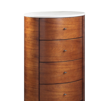 Elegant Marble Walnut Chest of 5 Drawers