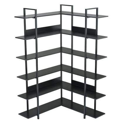 Stainless Steel Frame Corner 6-tier Shelves - Black
