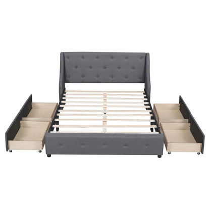 Jamu Queen Size Platform Bed with Wingback Headboard - Gray