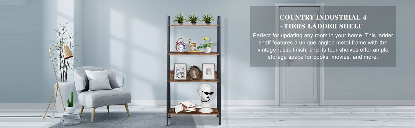 Rustic Brown 4-Tier Bookshelf Organizer