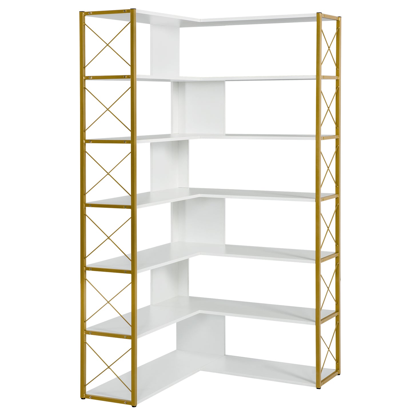 L-Shaped Corner Bookcase - Golden+White