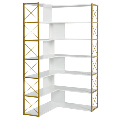 L-Shaped Corner Bookcase - Golden+White