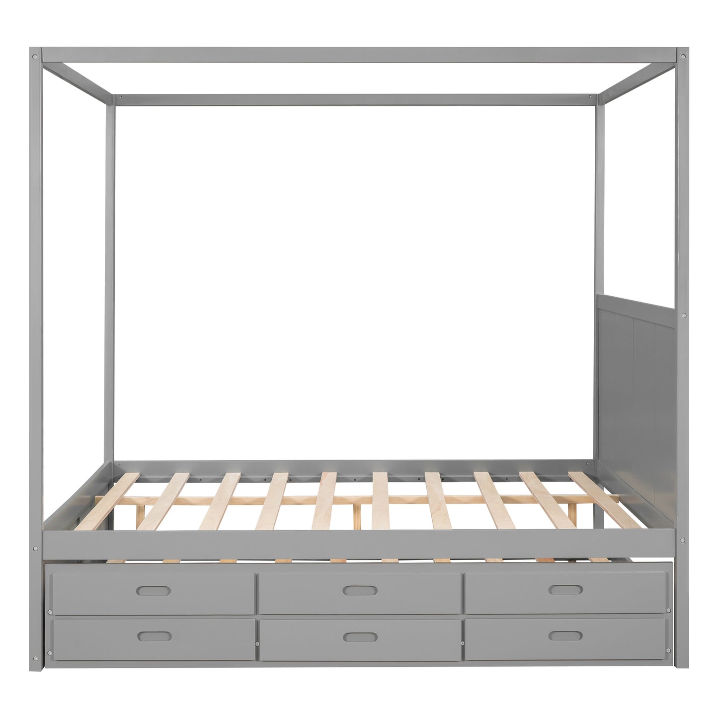 Elegant Haven Canopy Bed with Trundle and Storage, Gray