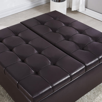 Square Faux Leather Storage Ottoman - Dark Brown