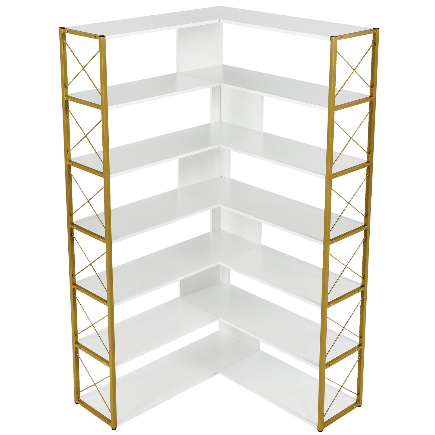 L-Shaped Corner Bookcase - Golden+White