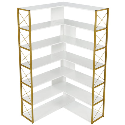 L-Shaped Corner Bookcase - Golden+White