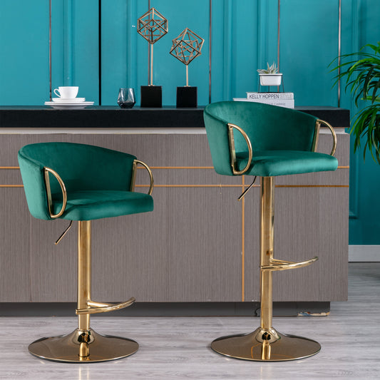 Echoes Velvet Swivel Bar Stools - Green Set of 2