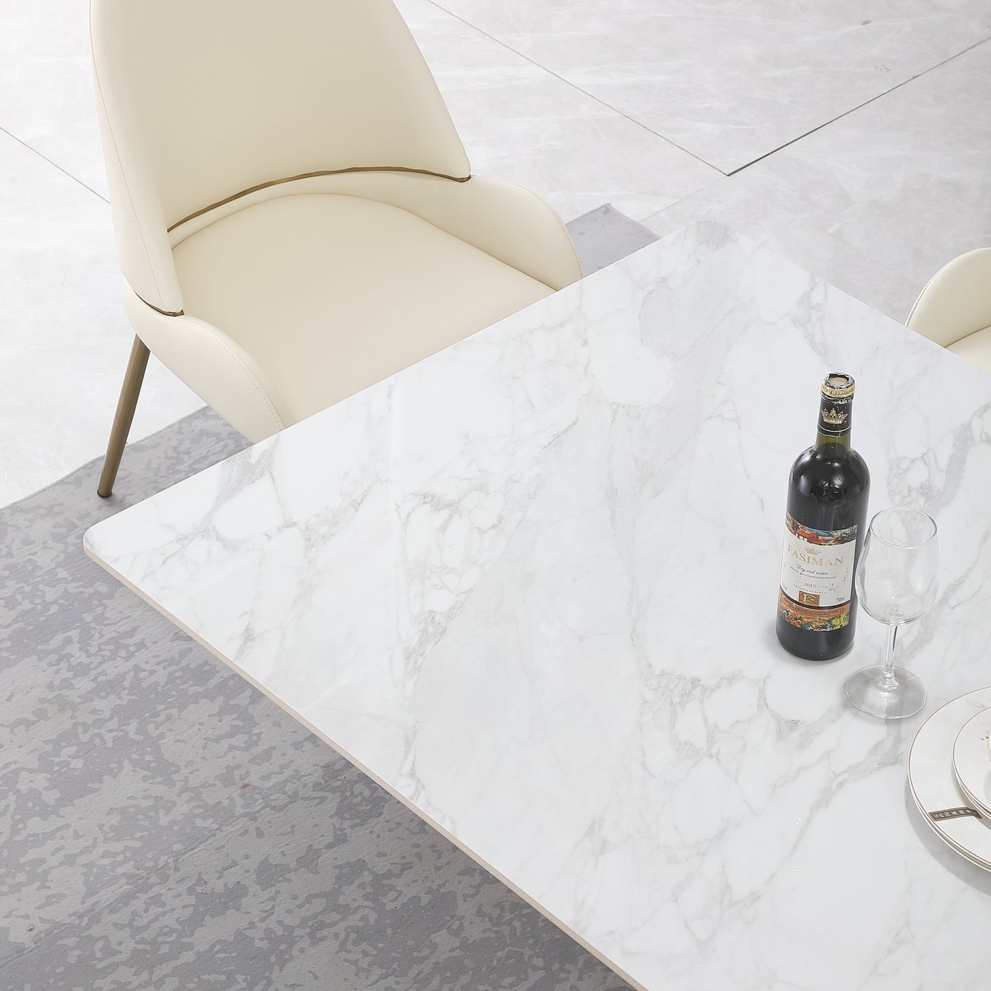Elegant Stone Dining Set: Carrara White Edition