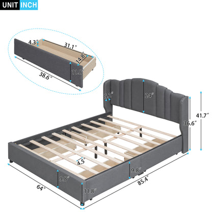 Mali Queen Size Platform Bed with Wingback Headboard - Gray