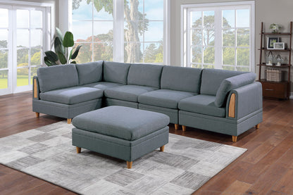 Wooden Legs Ottoman - Grey