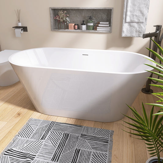 Madison 59" Minimalist  Acrylic Freestanding Soaking Bathtub  -  Gloss White