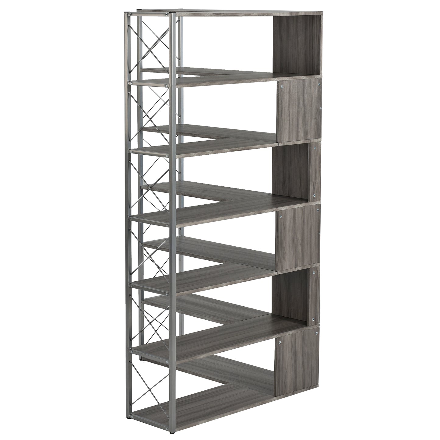 L-Shaped Corner Bookcase - Silver+Grey