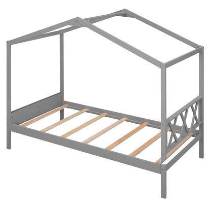 Twin Wood House Bed with Smart Storage