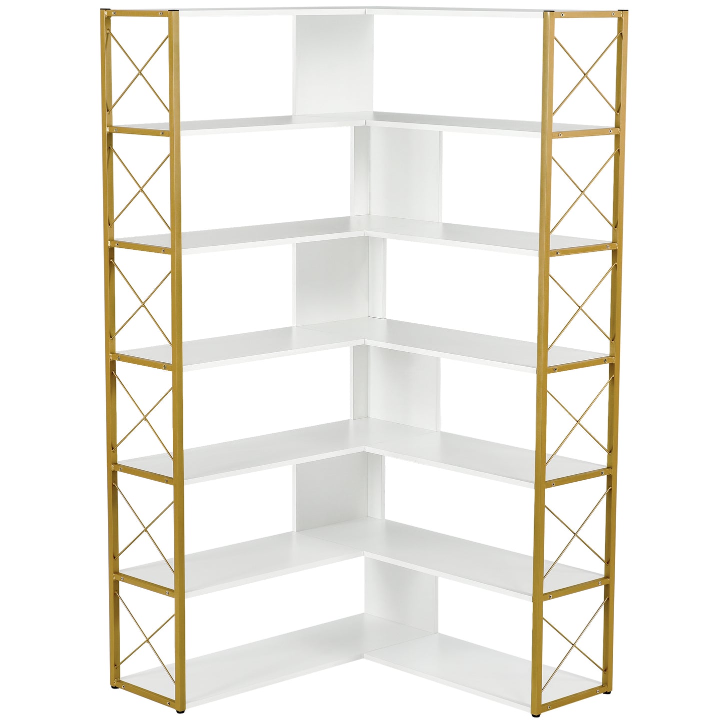 L-Shaped Corner Bookcase - Golden+White