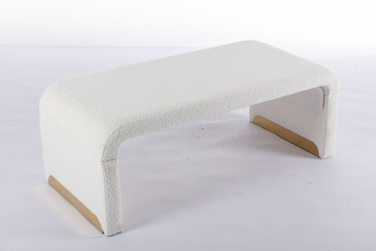 Boucle Fabric Ottoman - White