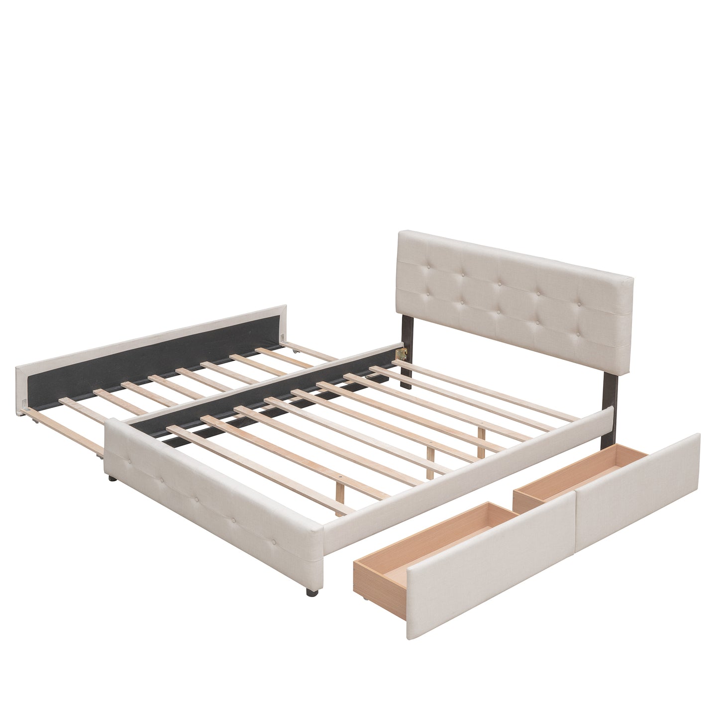 Draco Queen Size Platform Bed with 2 Drawers - Beige