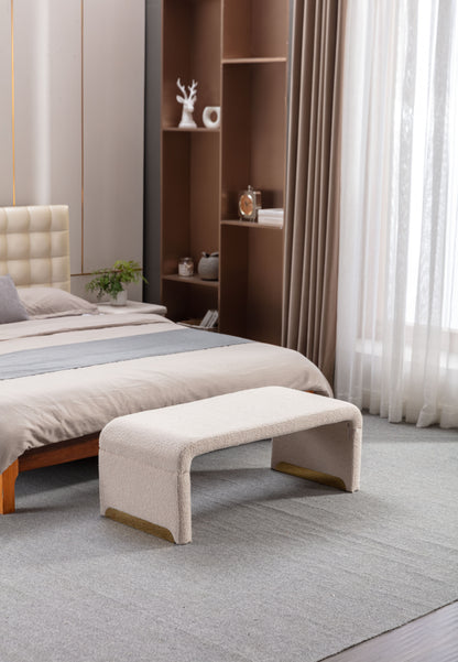 Boucle Fabric Ottoman - Beige