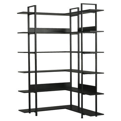Stainless Steel Frame Corner 6-tier Shelves - Black