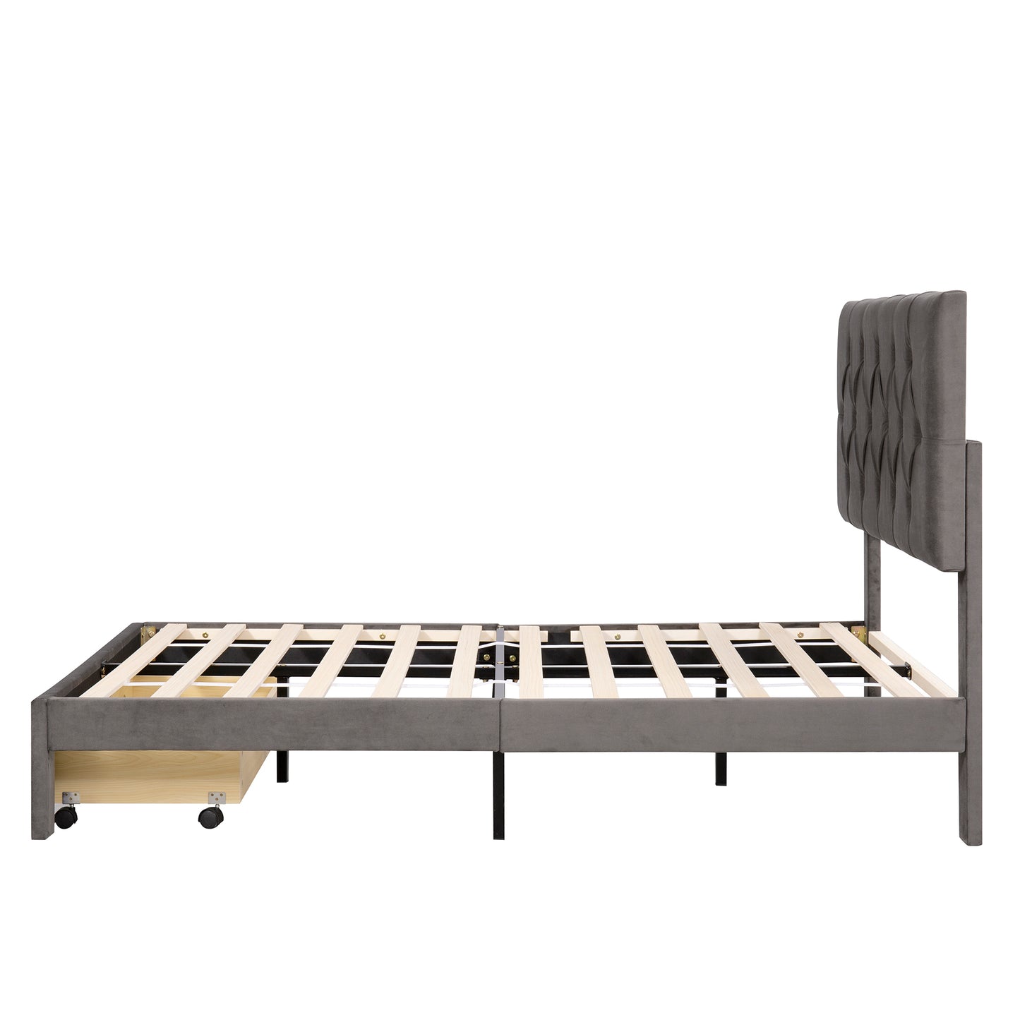 Helena Full Size Velvet Platform Bed Frame - Gray