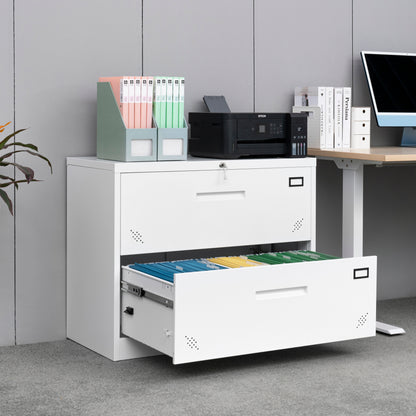 Metal Steel 2 Drawer Lateral Filing Cabinet - White