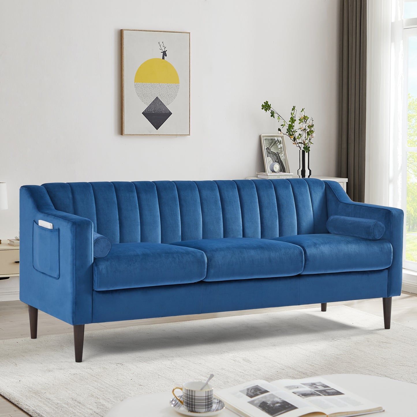 Jericho Convertible Velvet Sofa Bed - Blue