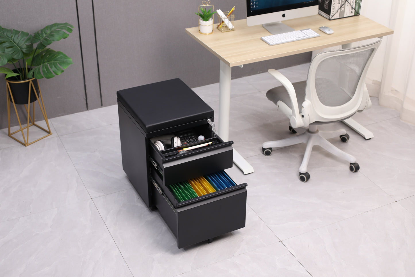 Swift Lock Mobile Storage Cabinet With Leather Cushion - Black
