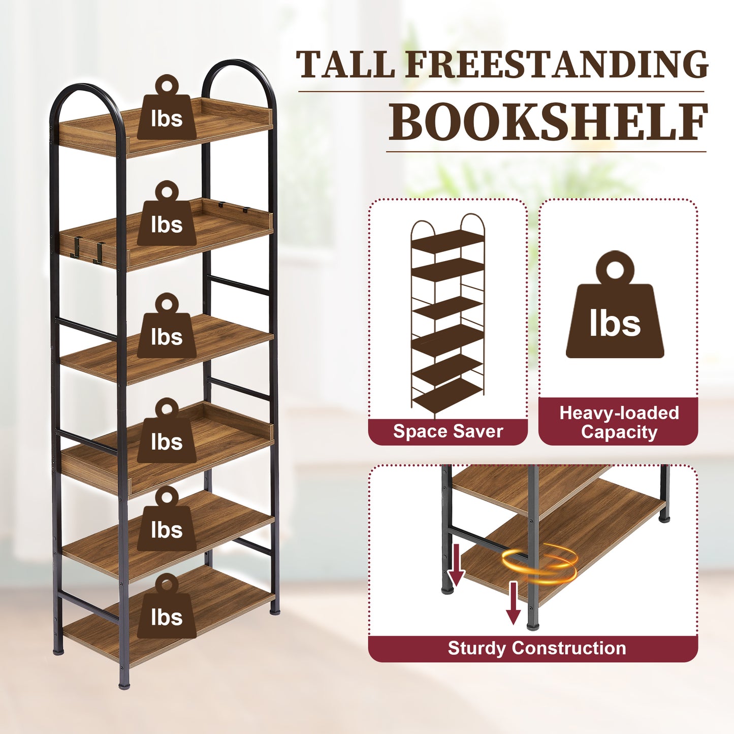 Tall Tower Bookcase - Brown
