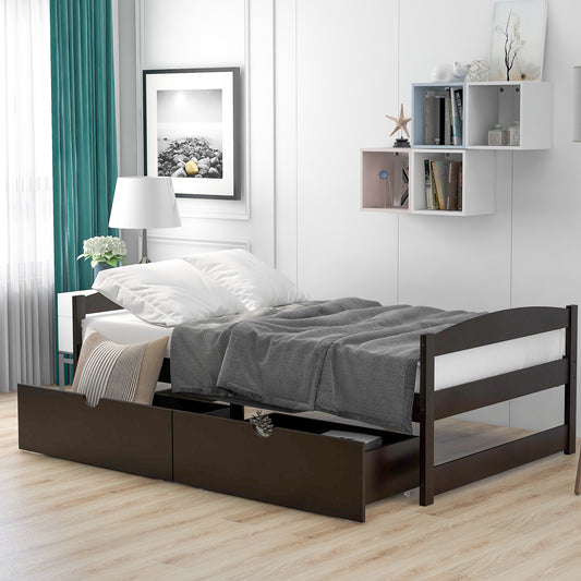 Espresso Dream Twin Platform Bed with Dual Drawers