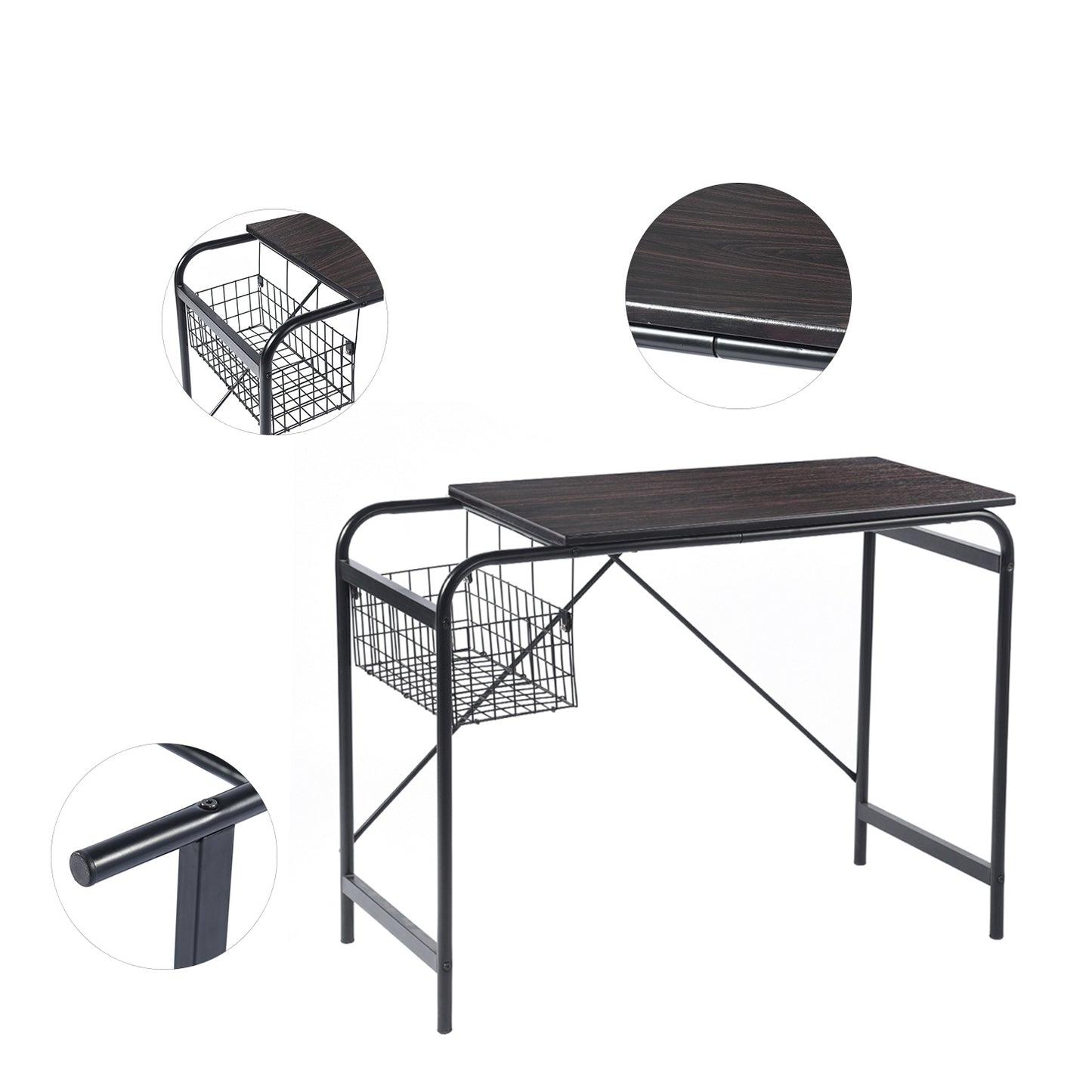 Computer Desk With Wire Storage Basket - walnut & black