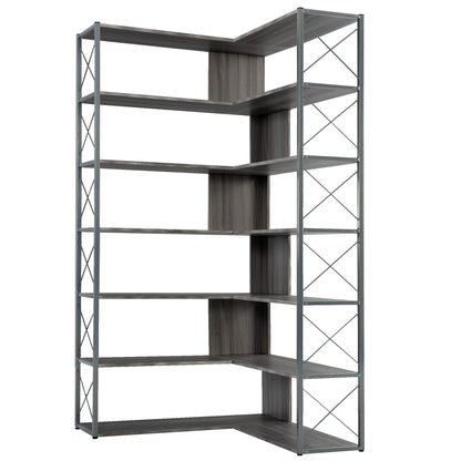 L-Shaped Corner Bookcase - Silver+Grey