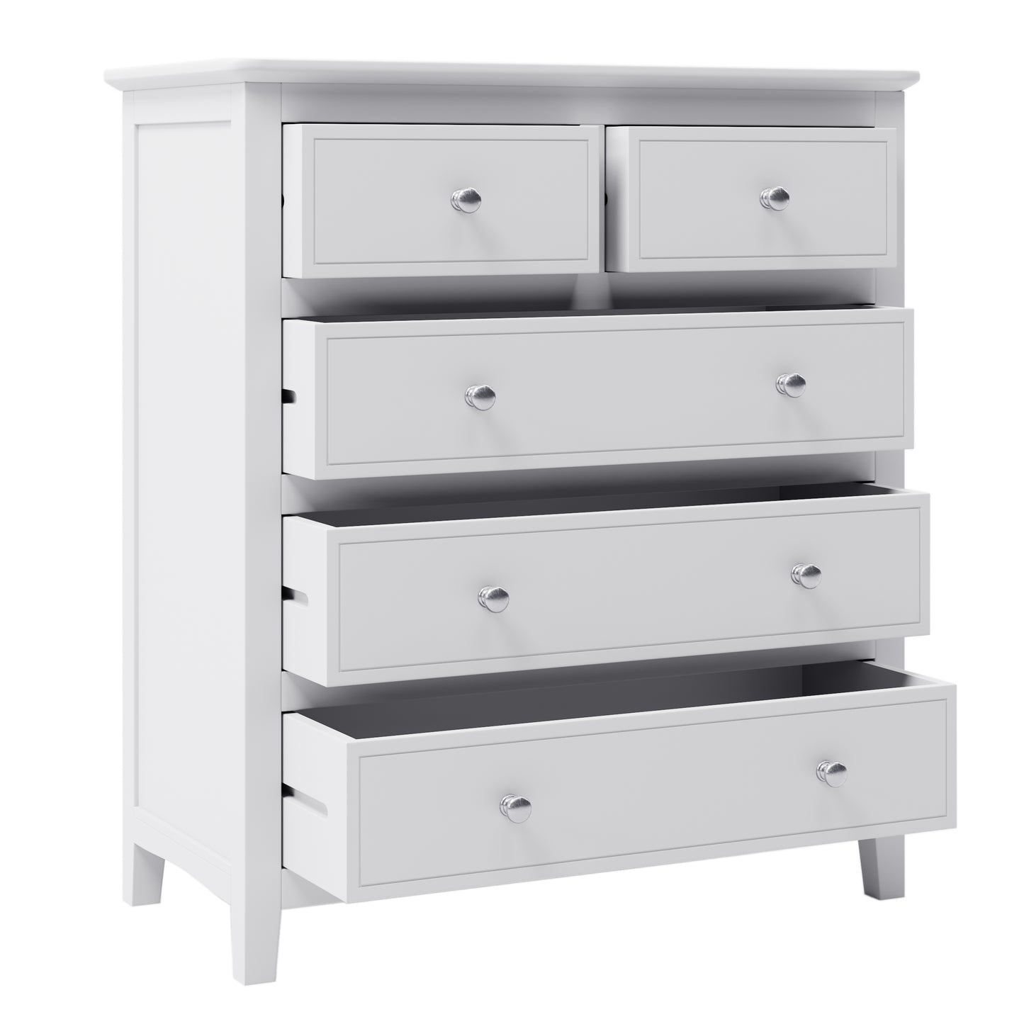 Elegant White Wood Chest with 5 Drawers