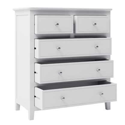 Elegant White Wood Chest with 5 Drawers