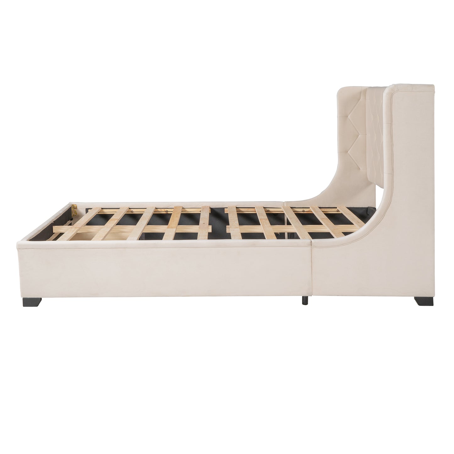 Regal Queen Size Velvet Storage Bed - Beige