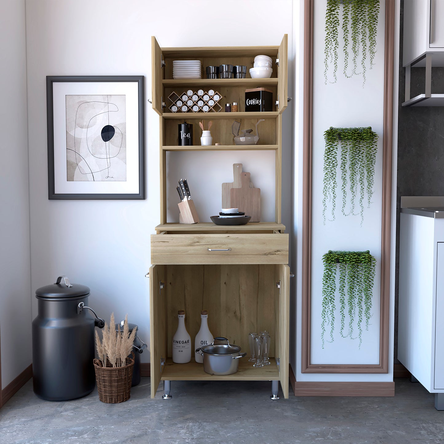 Pure Kitchen Pantry with Countertop - Light Oak
