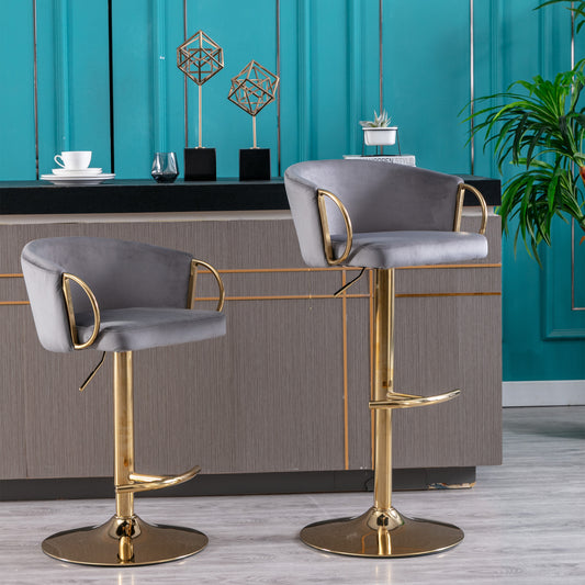 Echoes Velvet Swivel Bar Stools -  Gray Set of 2
