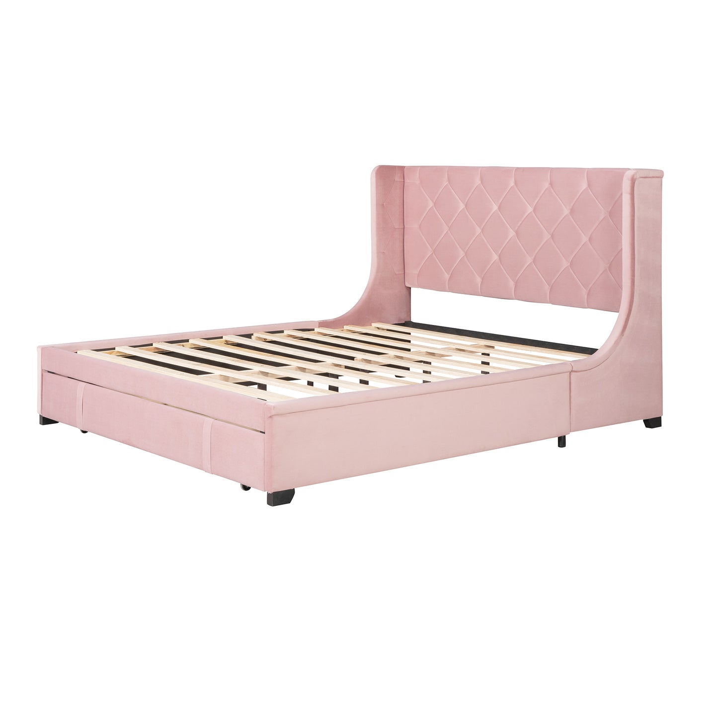 Regal Queen Size Velvet Storage Bed - Pink