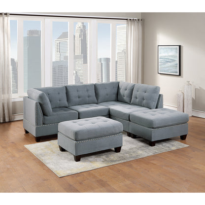 Linen-Like Fabric Upholstered Cocktail Ottoman - Grey