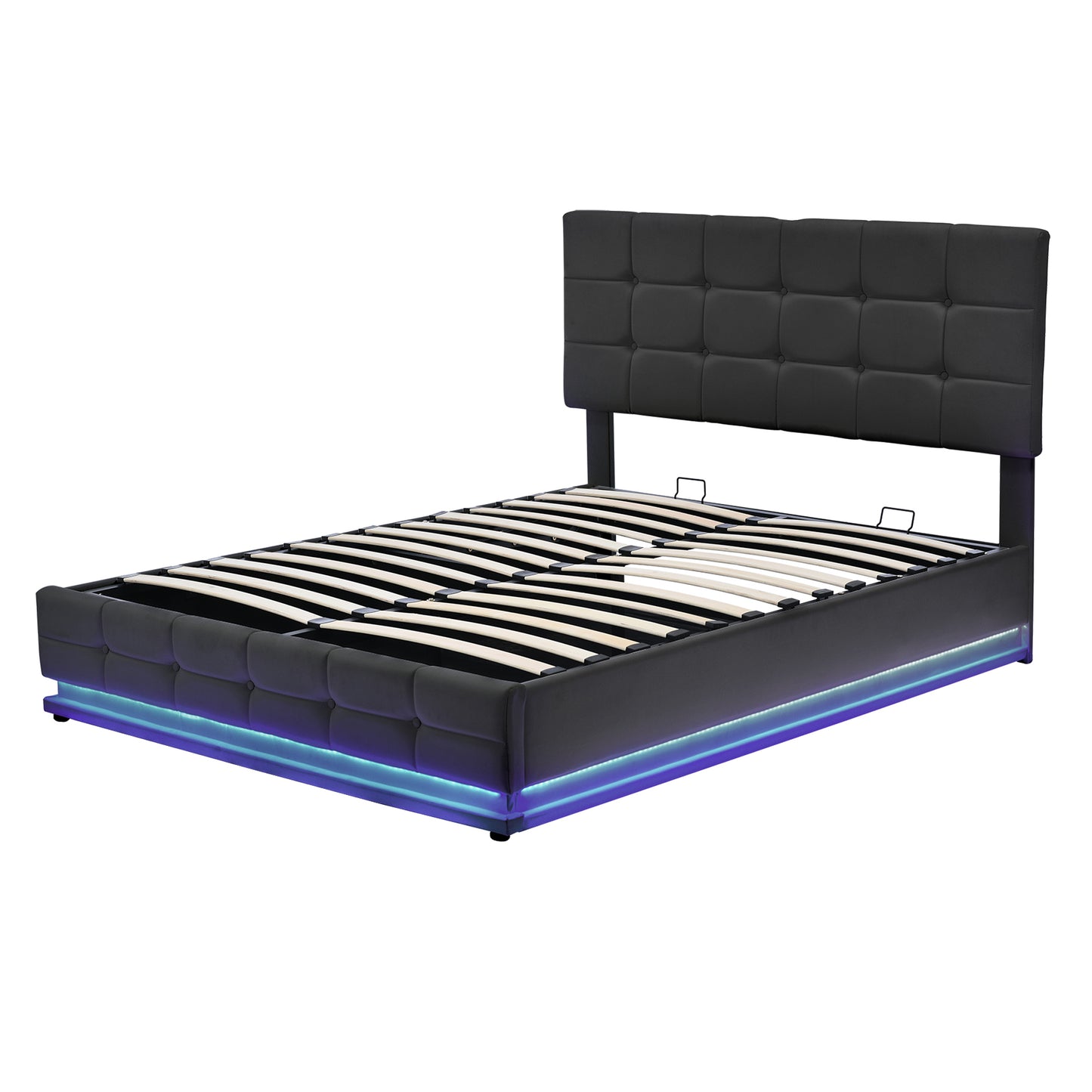 Luxury Dream Queen Bed with Smart Storage and LED Illumination - Black