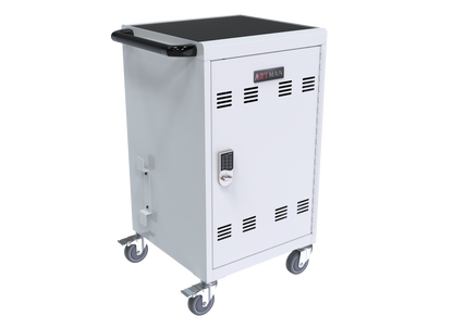 Mobile Charging Cart and Cabinet With Combination Lock - White
