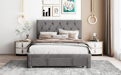 Helena Full Size Velvet Platform Bed Frame - Gray