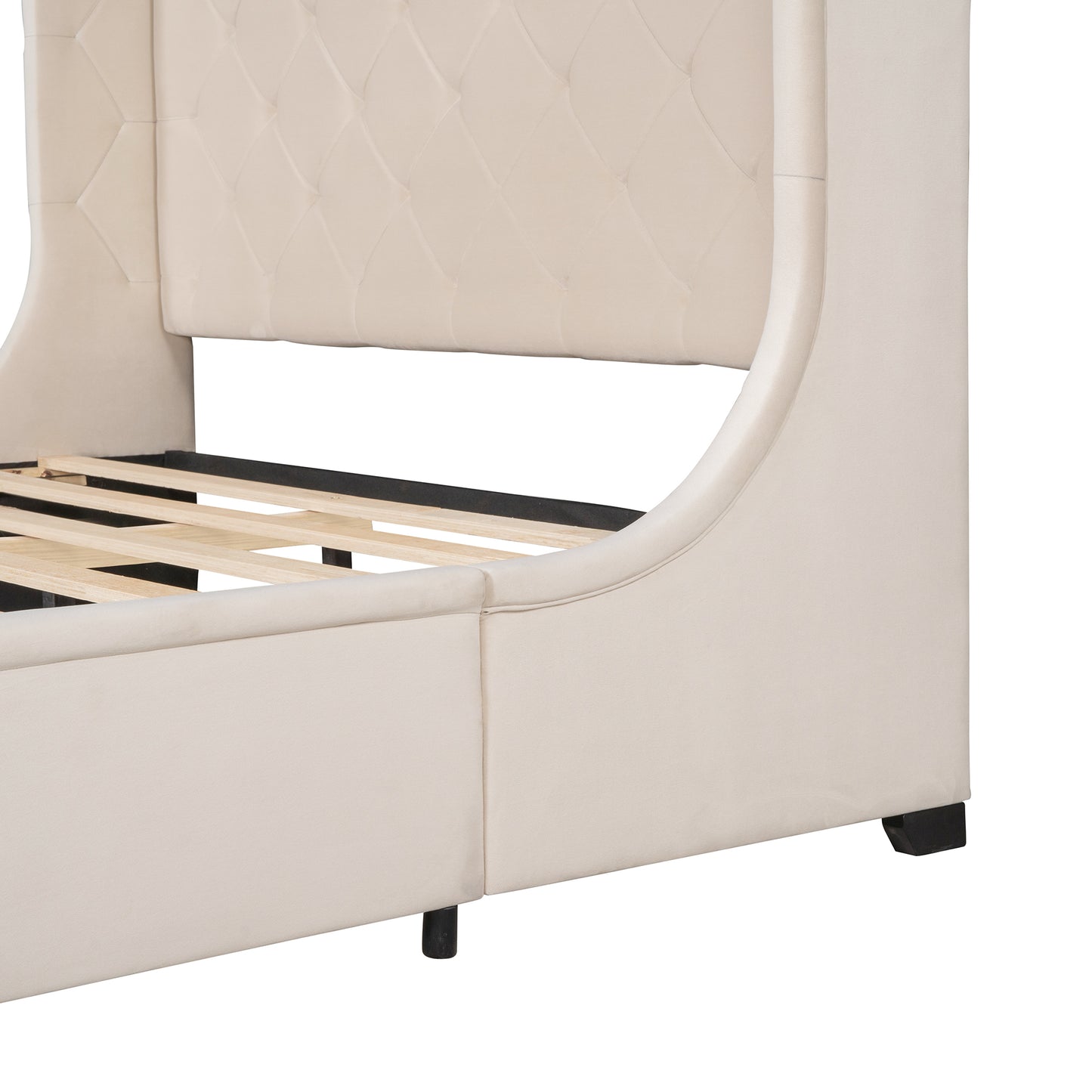 Regal Queen Size Velvet Storage Bed - Beige