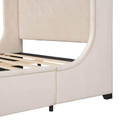 Regal Queen Size Velvet Storage Bed - Beige