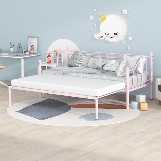 Alison Twin Size Metal Daybed with Trundle - Pink