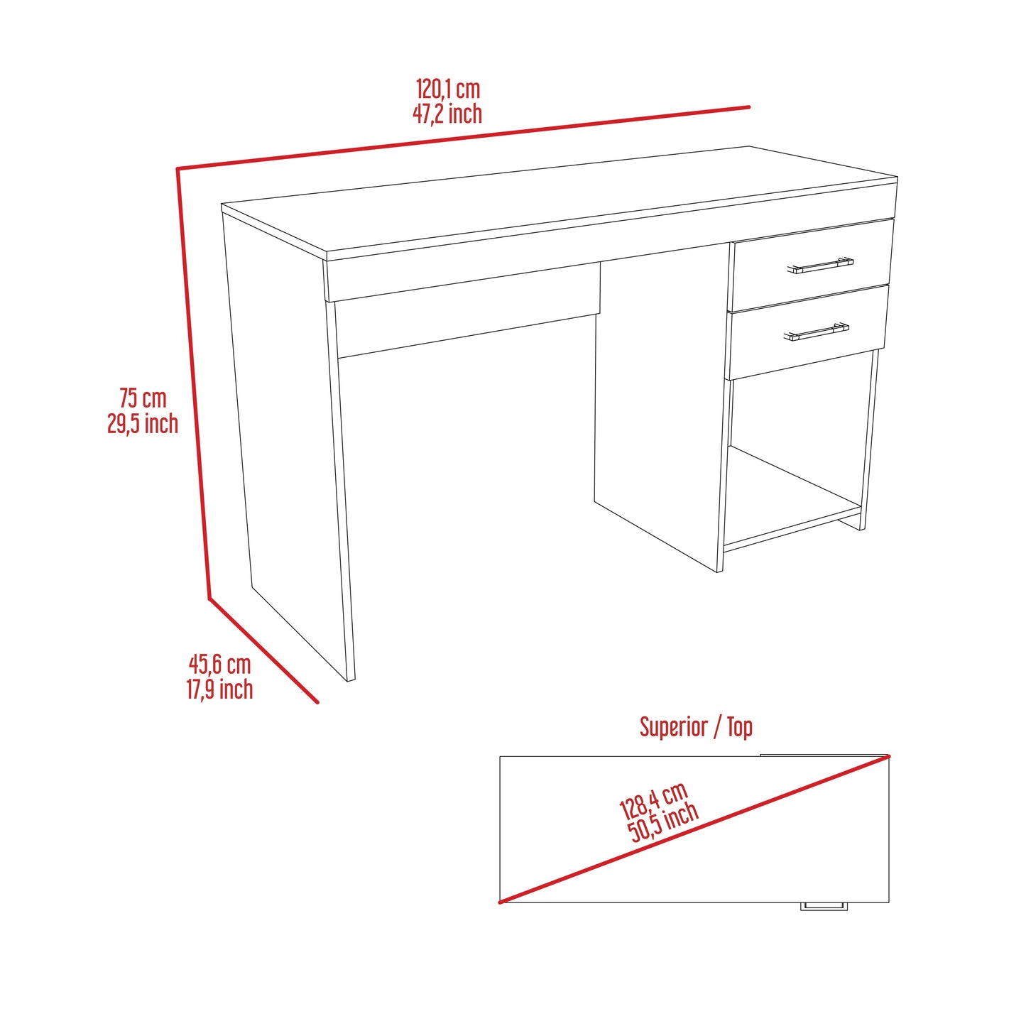 Computer Desk One Lower Shelf  - Light Gray