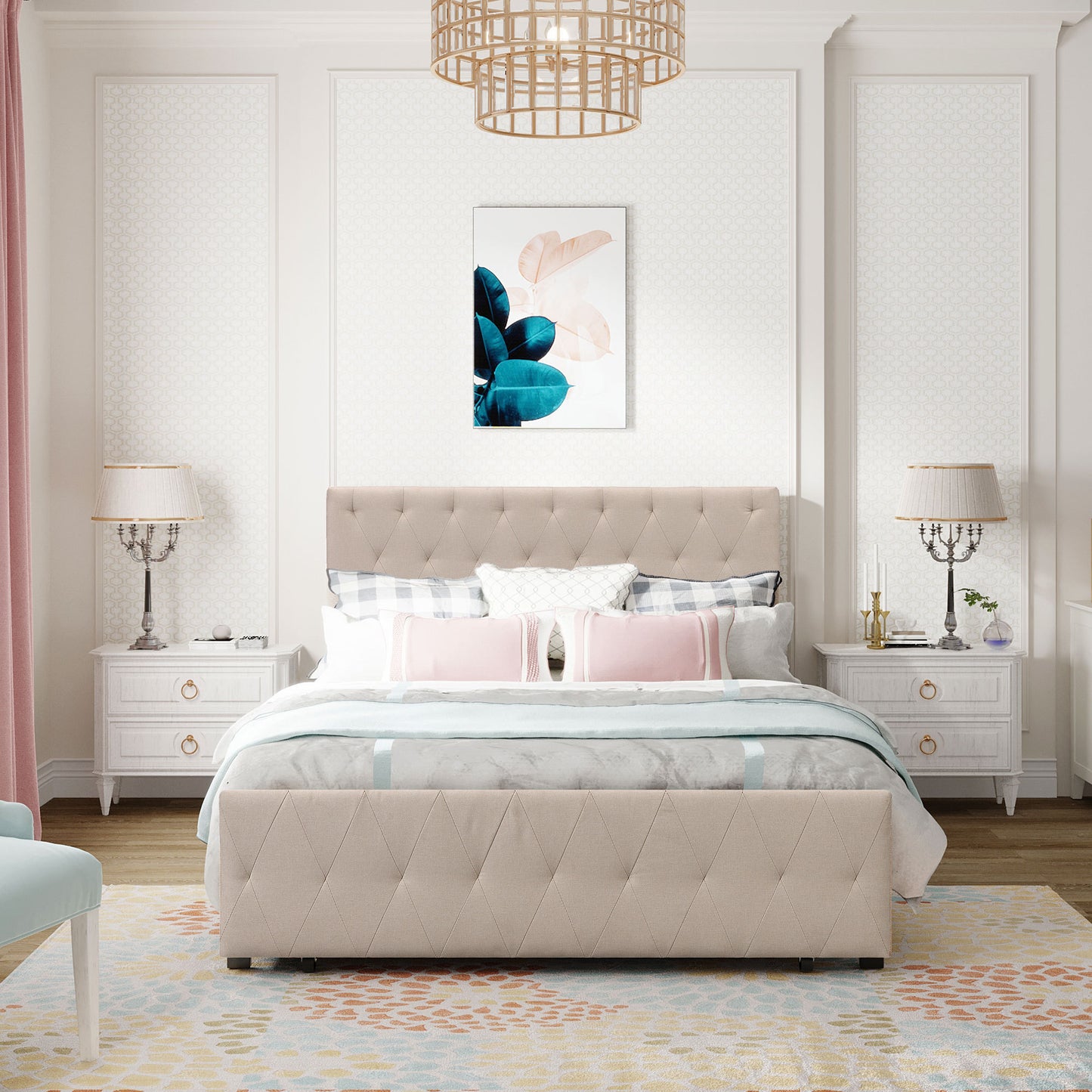 Apex Full Size Storage Bed Metal Platform Bed with Drawer - Beige