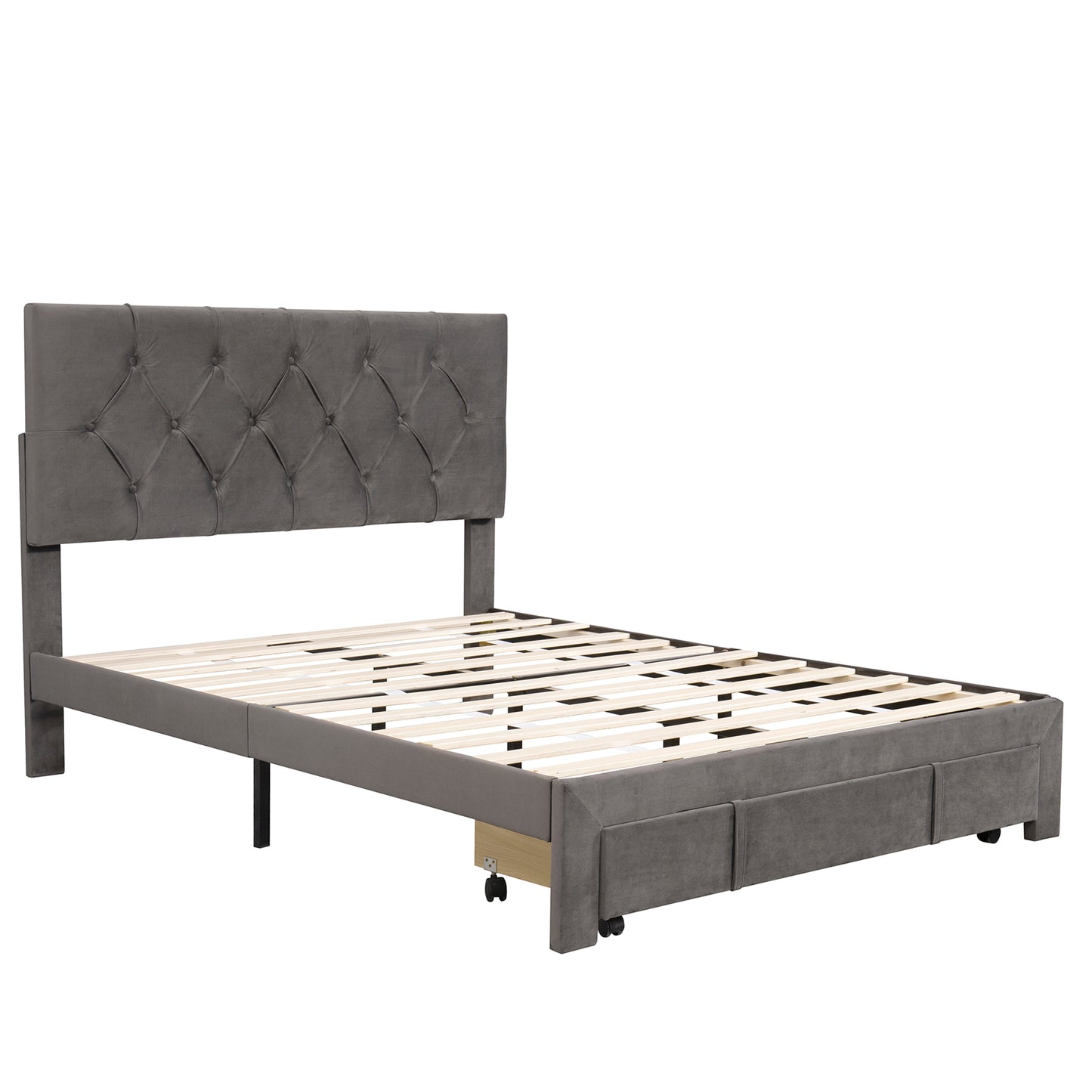 Helena Full Size Velvet Platform Bed Frame - Gray