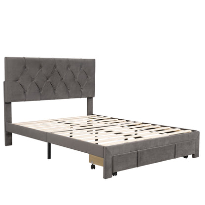 Helena Full Size Velvet Platform Bed Frame - Gray